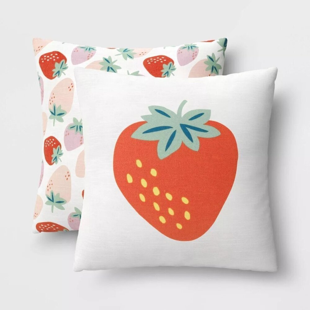 Room Essentials 2pk Strawberry Printed Cotton Square Throw‎ Pillows - Target